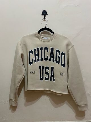 Sudadera Stradivarius Chicago USA Beige Talla Únic