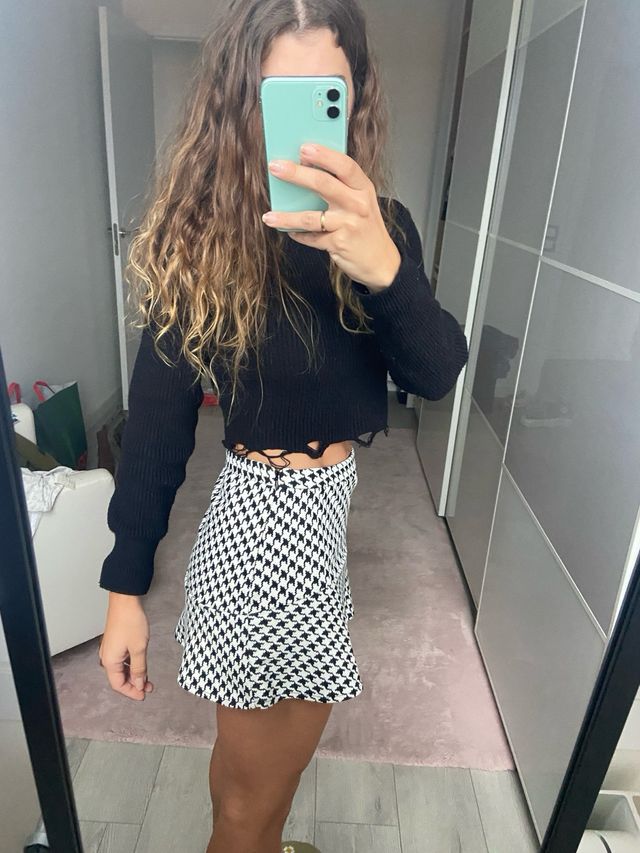 Falda Zara cuadros blanco y negro