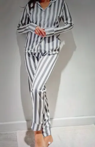 Pigiama donna cotone grigio e bianco