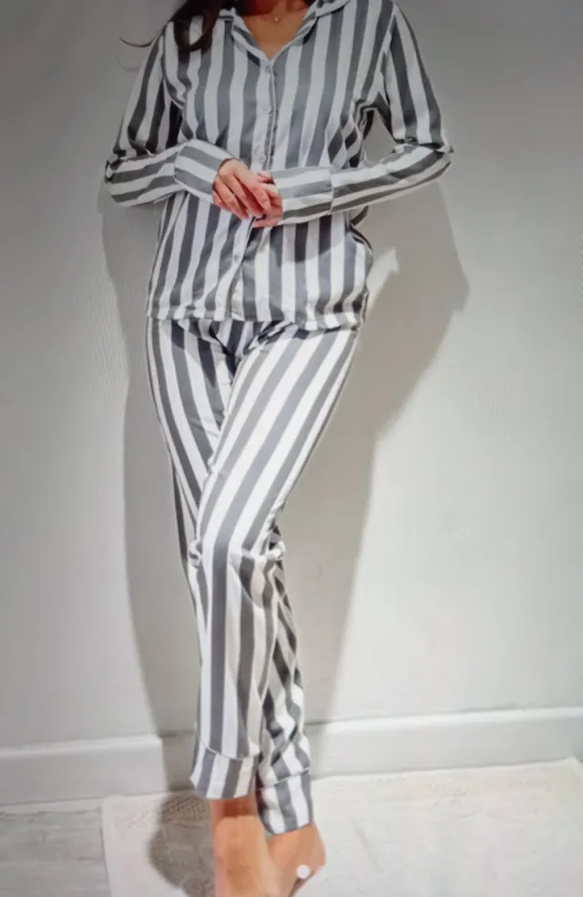 Pigiama donna cotone grigio e bianco