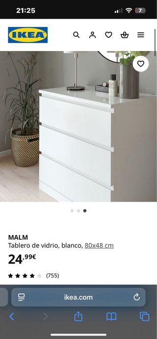 Cristal blanco cómoda MALM