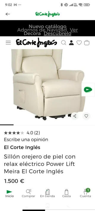 Sillón eléctrico de piel beige