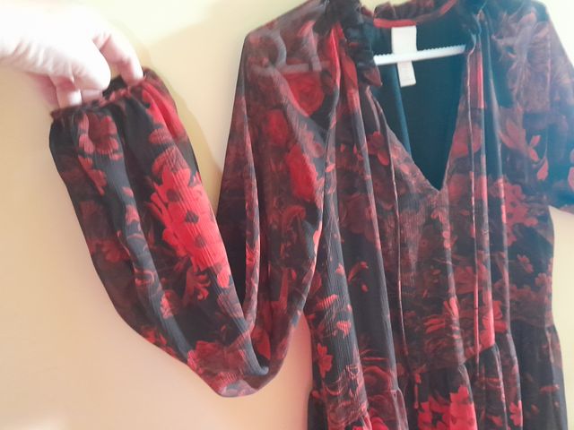 Vestido H&M gasa flores rojo S
