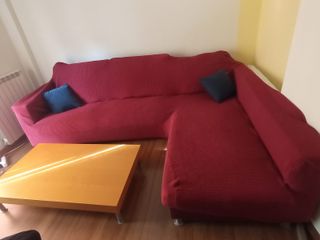 Sofá Chaise Longue Plumas Rojo 2,75x2m con Funda