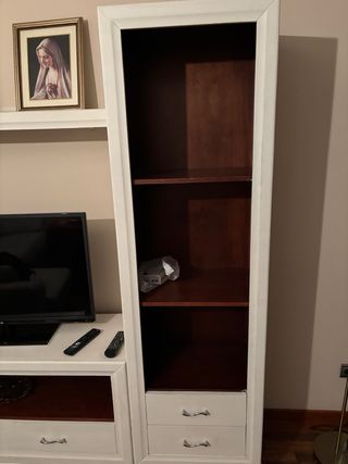 Mueble TV y Librería Blanco y Madera