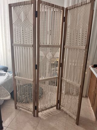 Biombo Macramé Madera Natural