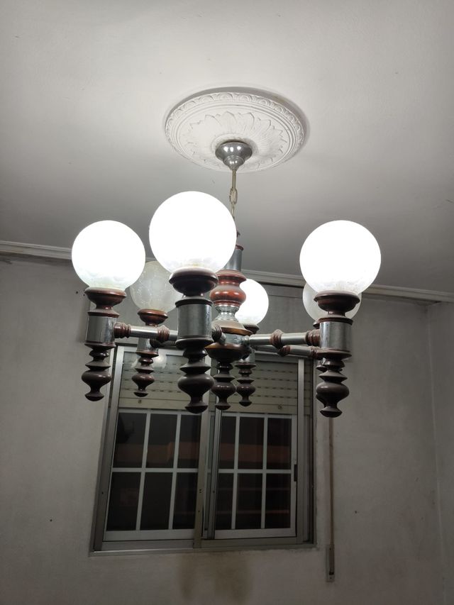 Lámpara colgante antigua madera y metal