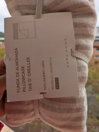 Zara Home 2 Fundas Almohada Rayas Lino