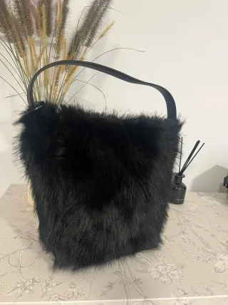 Bolso saco pelo negro hombro ajustable