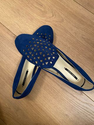 Manoletinas Zara Talla 37 Azul Dorado