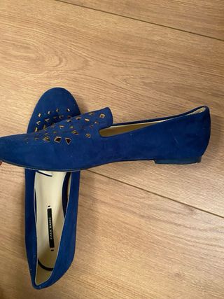 Manoletinas Zara Talla 37 Azul Dorado