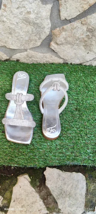 Sandali donna argento con strass