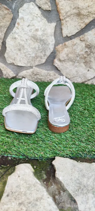 Sandali donna argento con strass