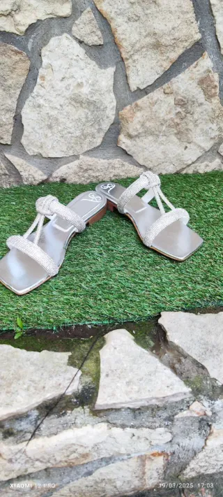 Sandali donna argento con strass