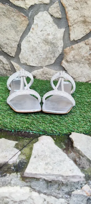 Sandali donna argento con strass