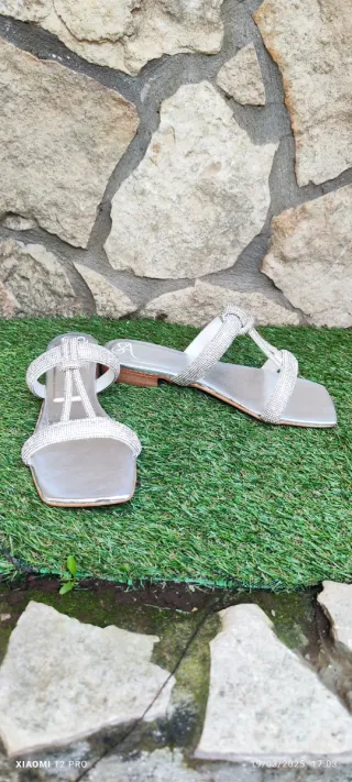 Sandali donna argento con strass