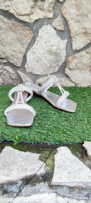 Sandali donna argento con strass