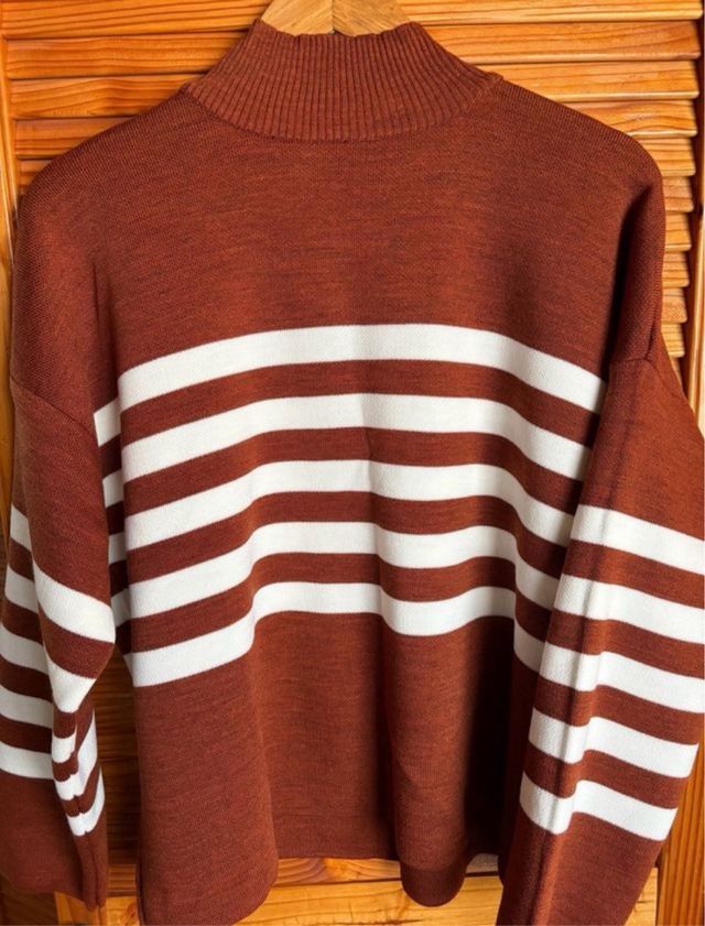 Jersey de punto rayas marrón y blanco NUEVO