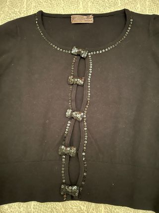 Jersey Tintoretto negro lazo lentejuelas