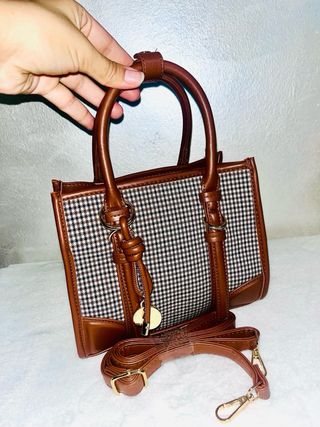Borsa donna a quadri marrone