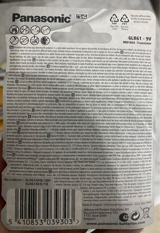 9 Pilas Panasonic 9V Alcalinas