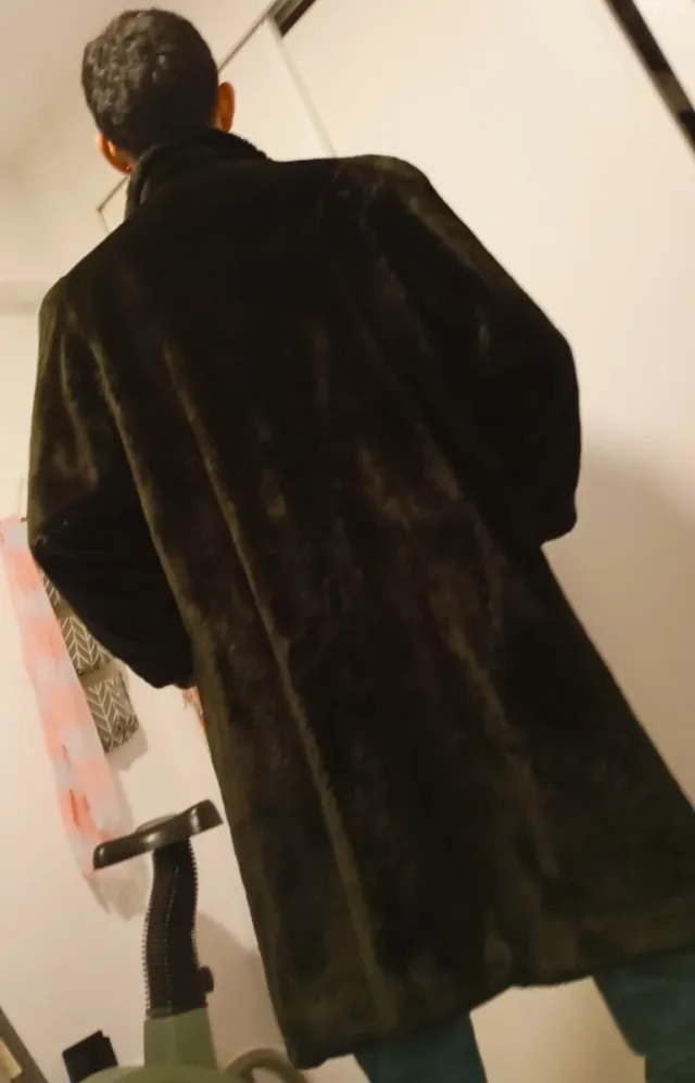 Abrigo Piel Sintética Negro Talla L Unisex