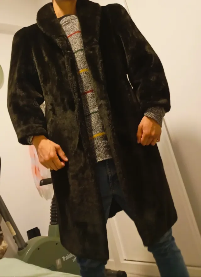 Abrigo Piel Sintética Negro Talla L Unisex