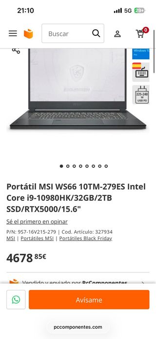 Portátil MSI WS66 i9 64GB RAM