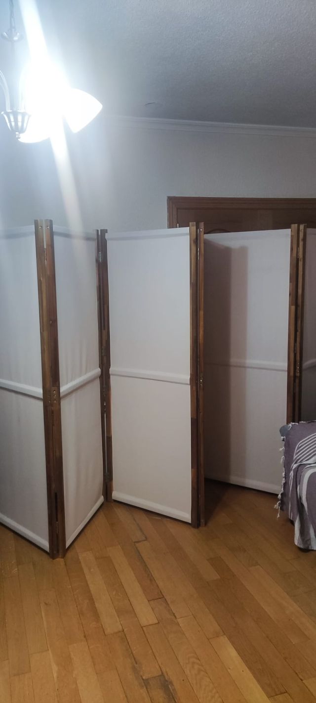 Biombo 6 paneles tela beige madera