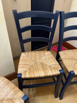 Set 4 sedie legno blu impagliate