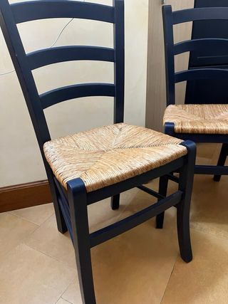 Set 4 sedie legno blu impagliate