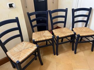 Set 4 sedie legno blu impagliate