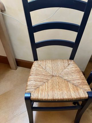 Set 4 sedie legno blu impagliate