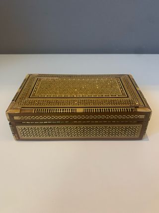 Portagioie Egiziano in Legno Intarsiato Vintage