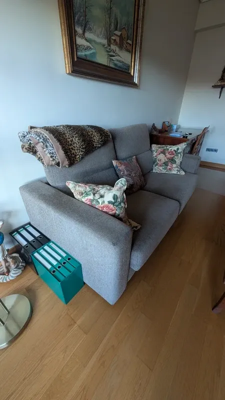 Sofá cama beige con cojines decorativos