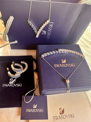 Conjunto Swarovski Matrix 3 Joyas Azul/Plata