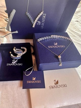 Conjunto Swarovski Matrix 3 Joyas Azul/Plata