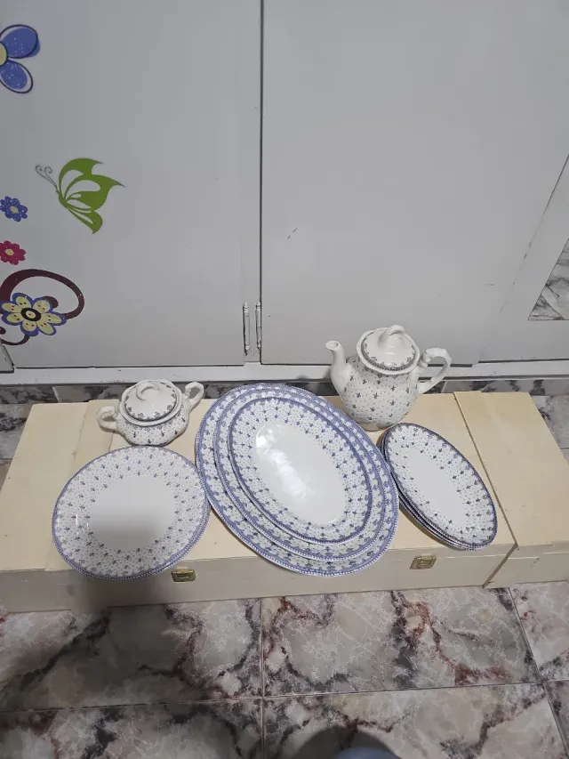 Juego de loza floral azul y blanco 10 piezas