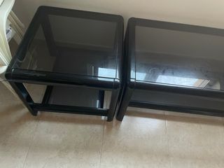 Juego 2 mesas auxiliares cristal negro