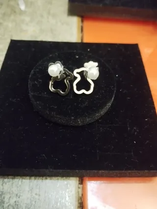 Pendientes Oso Perla Plata
