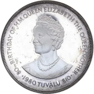 Moneda Plata Reina Madre 1980 Tuvalu