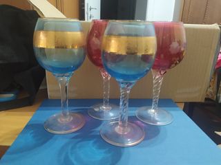 Set 4 Bicchieri Murano Colorati Oro