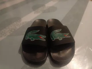 Chanclas Lacoste Cocodrilo Negro y Verde