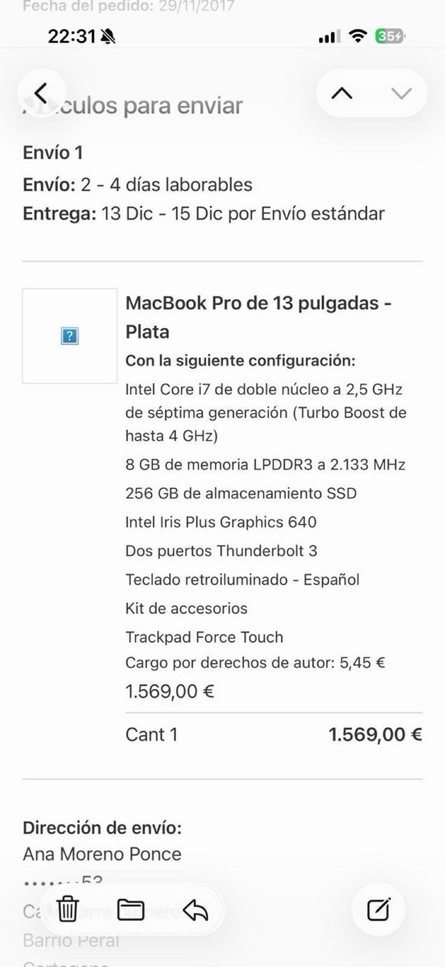 MacBook Pro 13 2017 Plata para reparar.
