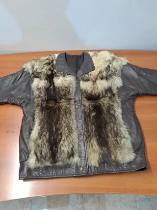 Cazadora vintage mujer cuero y pelo