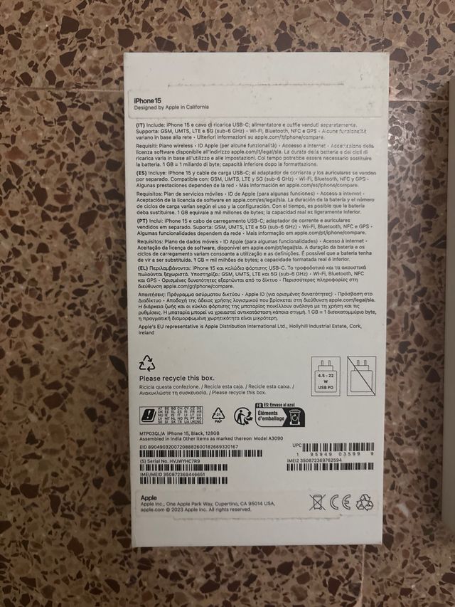 Caja iPhone 15 Original Apple nueva