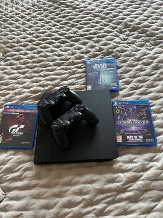 PS4 Slim Negra + 2 Mandos + Juegos
