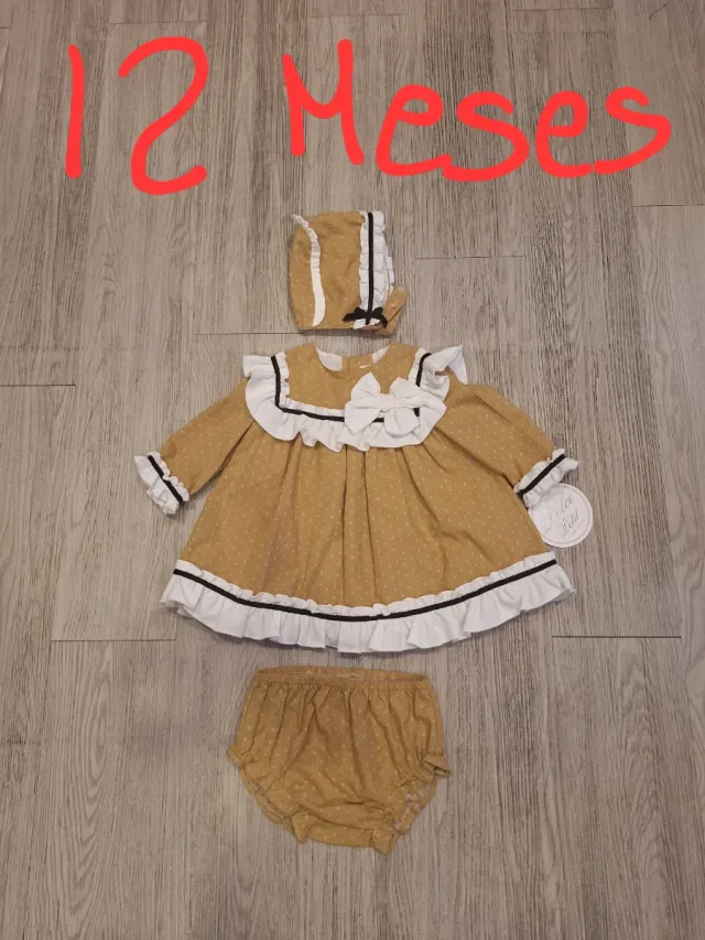 Conjunto niña 12 meses vestido, capota y braguita