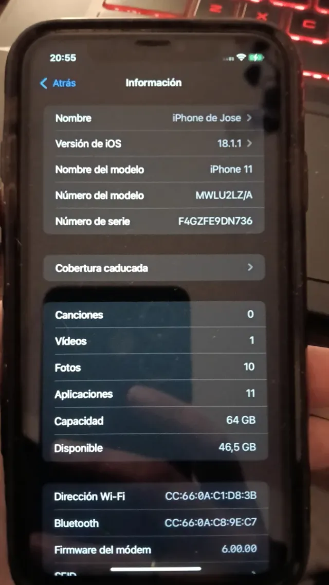 iPhone 11 64GB Negro 81% Batería con funda perfect