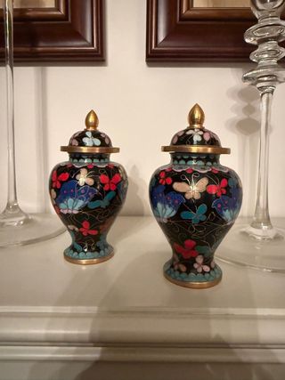 Coppia vasi cinesi cloisonné farfalle